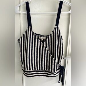 Madewell Striped Wrap Tank Top Navy Cream Coastal Nautical Bow Detail Small